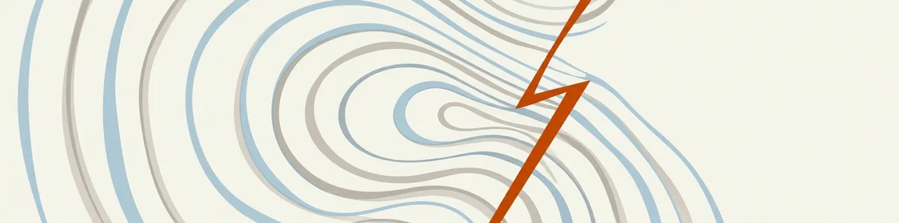 Abstract editorial banner: rows of smooth repeating curves converging towards a single angular line cutting across them