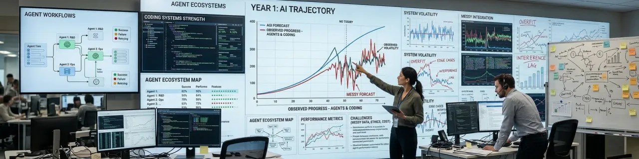 Banner image showing AI forecasts and agent workflows meeting messy real-world progress