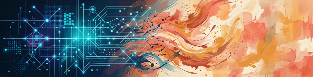 Abstract illustration of structured data grids dissolving into organic shapes, representing the fork between human and agent brand strategy