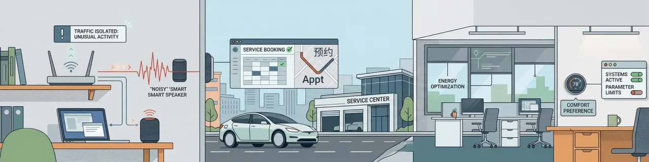 Connected devices acting with bounded intelligence and agentic behaviour, including a router, a car and a smart environment system