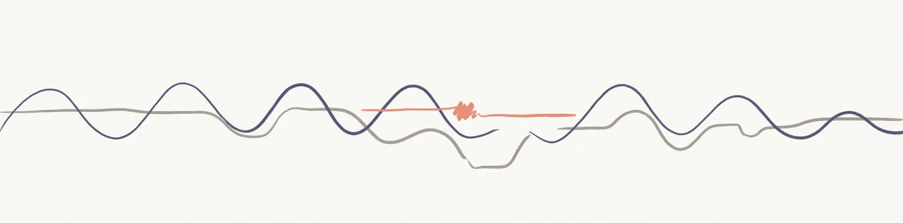 Two faint, slightly mismatched signal traces overlapping on a paper background — illustrating the gap between stated opinion and observed behaviour