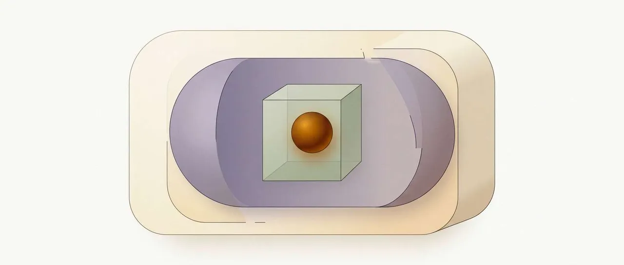 Abstract illustration of nested geometric shapes representing the layers inside an AI product