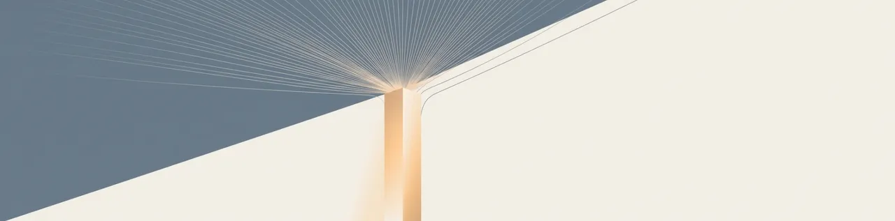 Abstract illustration of many converging lines bearing on a single luminous column, suggesting a business that runs through one person