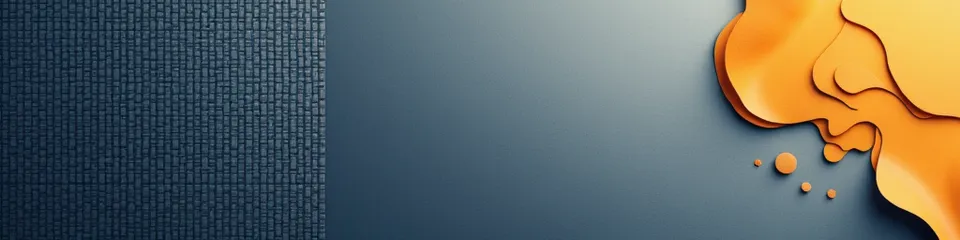 Abstract banner: a dense grid of identical machine-precise tiles on the left dissolving into a few larger irregular hand-formed shapes on the right