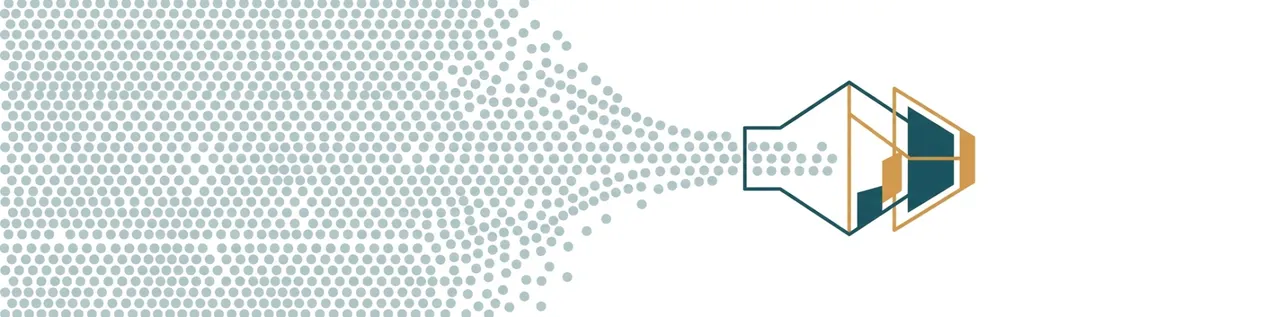 Abstract illustration of a dense field of identical small dots flowing into a single geometric container form