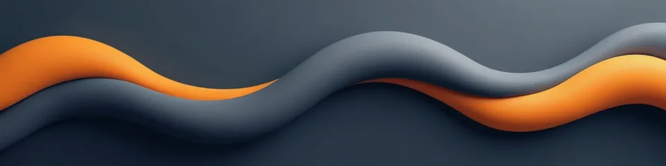 Abstract banner of two diverging financial currents opening a gap, in navy and amber