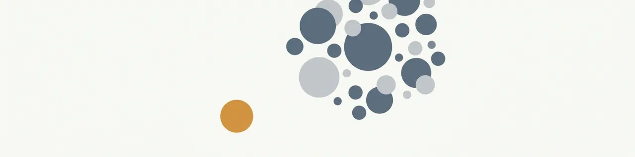 A single amber circle standing apart from a cluster of grey-blue circles of equal visual weight, representing one person matching a whole team