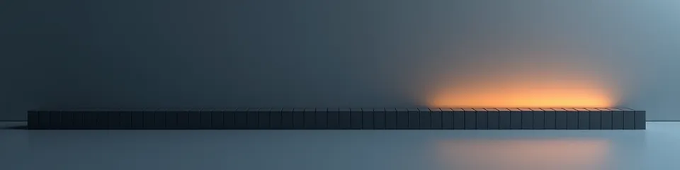 Abstract row of dark blocks with one section glowing amber, evoking selecting and approving among many items